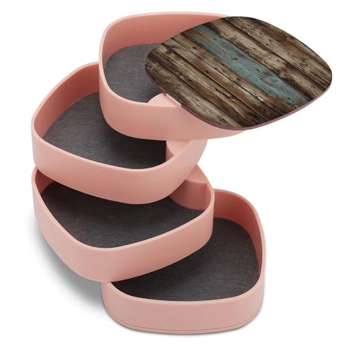 Boîte à bijoux pour coiffeuse : rangement rotatif en bois rustique - 8