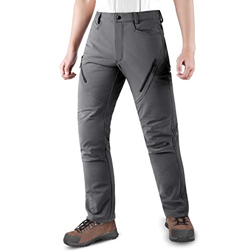 KUTOOK Pantalones Trekking Hombre Softshell Impermeables y A Prueba de Viento Transpirables Cálidos Pantalones Invierno con Forro Polar para Montaña Escalada Running(Gris,M)