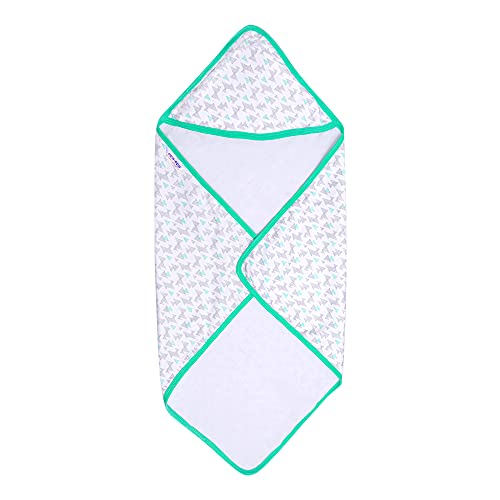 Image of pom-pom SWEET HEARTS Cotton Hooded Swaddle Wrapper for New Born Baby | Two Layer Wrapper /Blanket /Receiving Blanket | Soft, Lightweight and Travel Friendly | (Triangle)(0-6 Months)