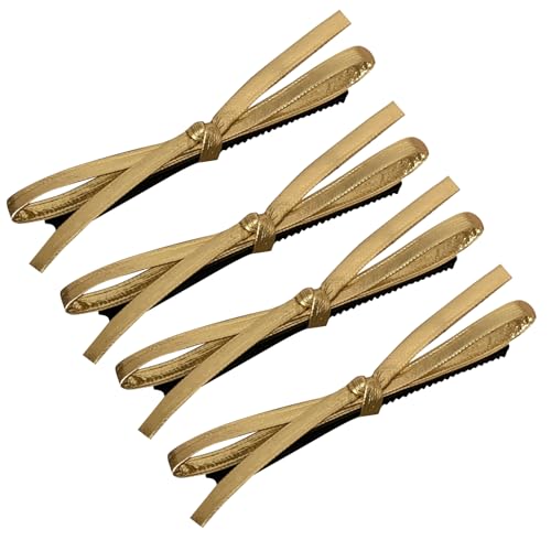 Barrette française nœud doré pour attacher les cheveux fins longs en queue de cheval chic