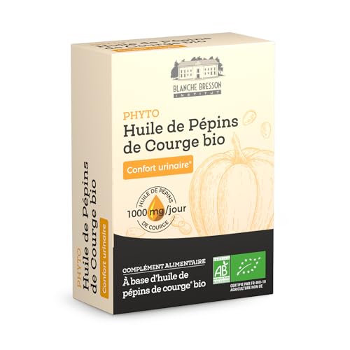 BLANCHE BRESSON - Huile de Pépins de Courge Bio - Confort Urinaire Homme, Débit & Volume Prostate, Diminution Envies d'Uriner, Débit Urinaire - 60 Capsules - Cure de...