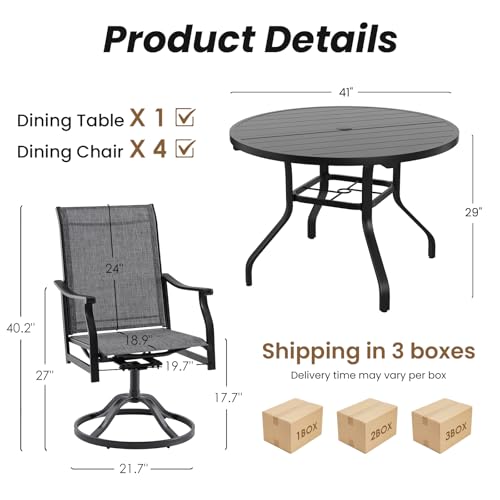 Image of Soohow Patio Dining Set for 4, 5-Piece Round Table Outdoor Dining Set, 4 x Swivel Patio Chairs and 1 x 41 Round Outdoor Dining Table, for Poolside, Backyard and Proch