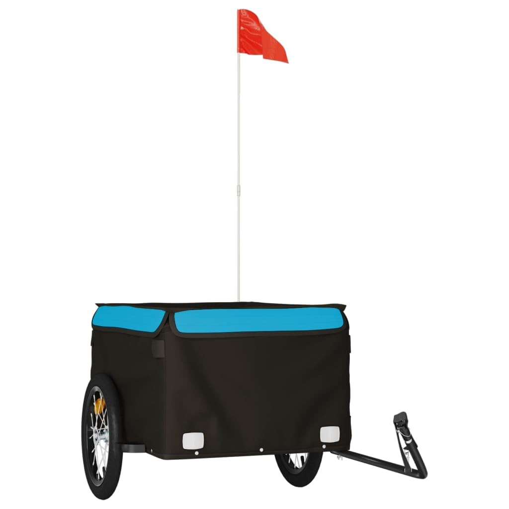vidaXL Bike Trailer, Pet Cart Carrier for Small Dogs, Dog Bike Trailer with Flag, Dog Bicycle Wagon Cargo Bike Cart, Black and Blue 45 kg Iron