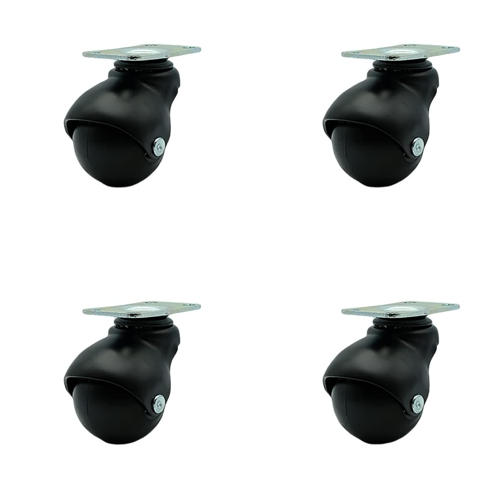 2 Inch Swivel Ball Caster Wheels for Furniture - Flat Black Hooded Casters with Top Plate – Casters for Coffee Tables and Ottomans - 300 lbs. Total Capacity - Set of 4 – Service Caster Brand