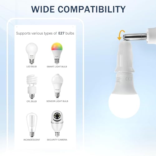 Image of 2 Unit B22 to E27 Light Socket Extender,Flexible 350 Rotatable Adapter, Bulb Lamp Holder Extender Gooseneck Type，Flexible Lighting, Suitable for Indoor and Outdoor Lamp Holder Conversion