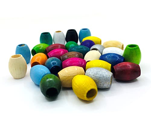 Perlin Wooden Beads Pack of 50, 16 x 12 mm, Oval, Large Hole, Natural Brown and Mixed Colors, Craft and Jewellery Beads