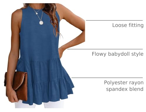Image of HAEOF Women's Summer Sleeveless Peplum Babydoll Tops Casual Crew Neck Flowy Loose Fit Tunic Tank Shirts