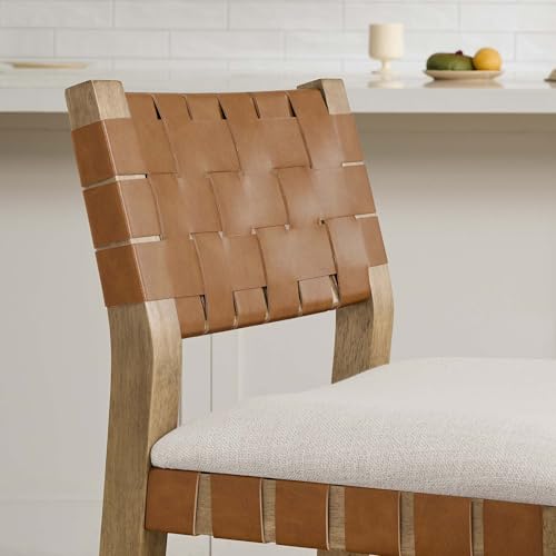 Butacos CHITA tejidos a mano, altura de barra (26 pulgadas), juego de 2 unidades, con respaldo, estructura de madera, para isla de cocina y bar en el hogar, color marrón silla miniatura 6