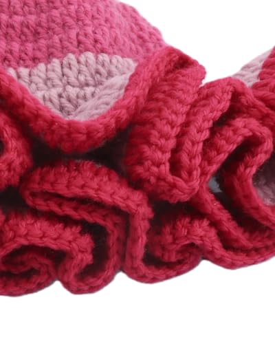 Image of Women Crochet Bucket Hat Cute Winter Ruffled Brim Floppy Cap Handmade Knit Cloche Hats