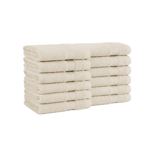 Arkwright Solid Washcloths, Pack of 12, 100% Cotton 600 GSM Soft Absorbent Face and Body Wash Towels for Bathroom, Hotel Spa or Vacation Rental, 13 x 13 in, Alabaster Ivory