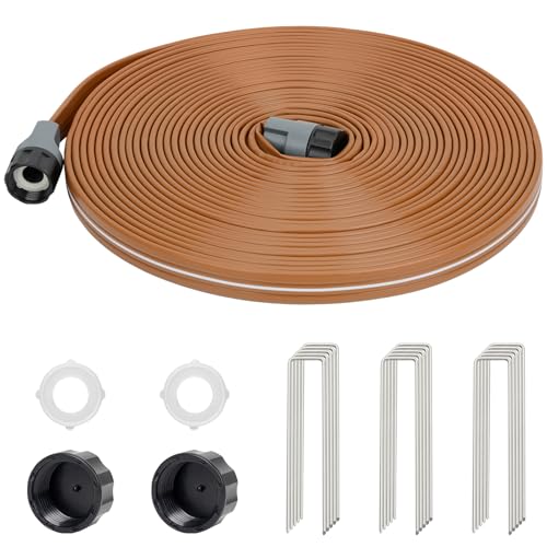 LINEX Sprinkler Soaker Hose 50 ft for Garden, Watering Hose with Holes, High-Efficiency Sprinklers System for Lawn and Garden with Staples