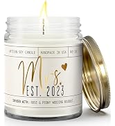 Bridal Shower Gifts, Bride Gifts, Wedding Gifts - 'Mrs Est. 2023' Candle, w/Peony & Rose Bouquet ...