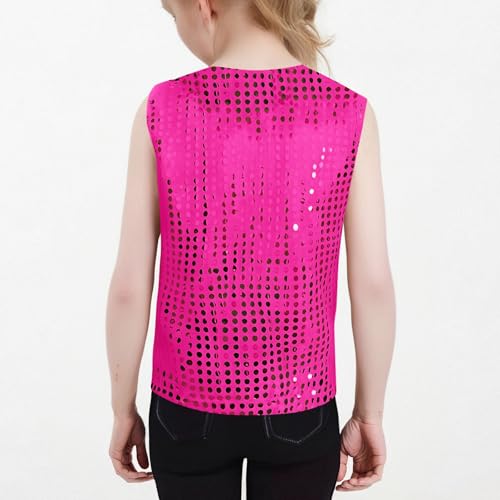 Girls Sequin Dance Shirts 2025 Trendy Metallic Shimmer Sleeveless Shirt Kids Sparkly Glitter V Neck Performance Vest4