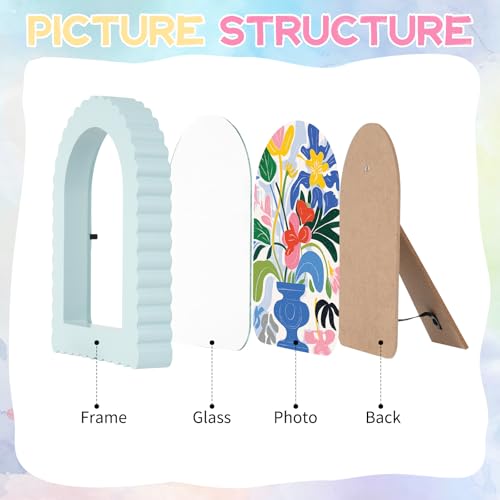 Image of Rainmae 4 Pack Colorful Scalloped Picture Frames 5 x 7 Inch Cute Arched Picture Frames for Desktop Display Photo Frame Wood Home Decor Wedding Graduation Gifts(Pink, Green, Yellow, Blue)