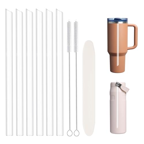 Replacement Straw Set Fit for Stanley Protour Quencher(ALL SIZE), Iceflow Flip Tumbler(14,20,30,40oz) And Iceflow Bottle(16,24oz), 6 Pack Reusable Straws with 2 Cleaning Brushs (Protour And Iceflow)