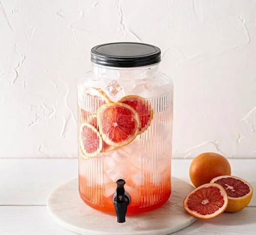 Image of 5.5 Liter Glass Beverage Dispenser with Tap & Black Lid, Drink Dispensers for Beer, Water, Cocktails, Detox Drinks, Party,Bars,Home & Restaurants,Wedding Decoration (VM-04)