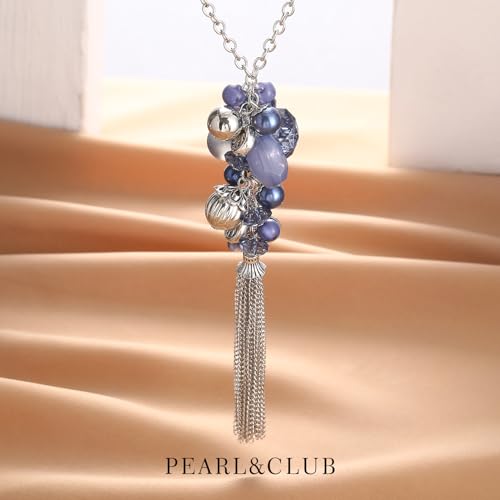 PEARL&CLUB Silver Long Tassel Necklaces for Women Boho Chain Necklace with Tassel Beaded Pendant Silver Fashion Jewelry Gifts for Women2