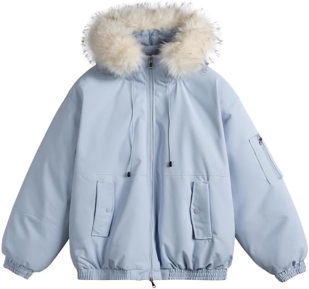 Detachable Wool Neck Hooded Cotton Padded Jacket with Thickened Outdoor Commuting Coat
