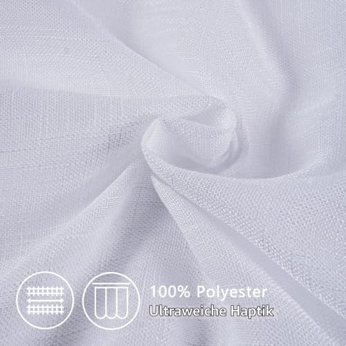 Topfinel 2 Stücke Leinen Gardinen mit Ösen Voile Vorhang Halbtransparent Gardinen Wohnzimmer Modern Vorhänge Leinen 140x225cm (BxH) Weiß – Ansicht 4