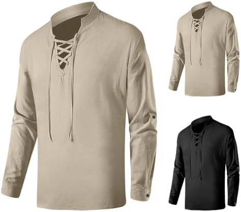 LVCBL Middeleeuws overhemd voor heren, Viking-kostuum, linnen overhemd met lange mouwen, piratenhemd, M-3XL, bordeaux, M