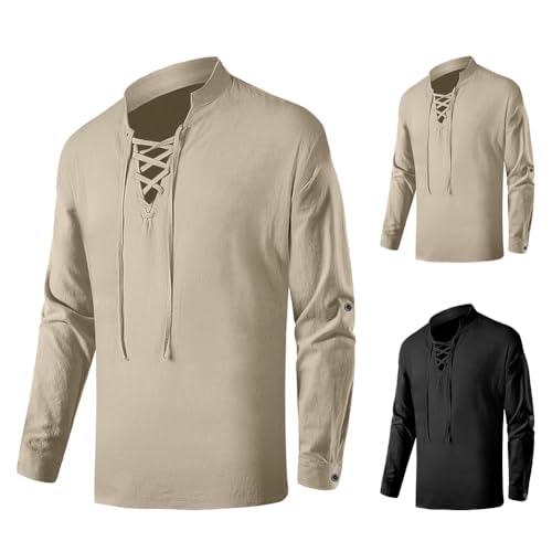 BSBUY Camisa Medieval Hombre, Disfraz Pirata de Manga Larga para Hombre de Halloween, Medieval Shirt Casual Estilo Punk Manga Larga, Vikingo Steampunk Retro Renacimiento Medieval Gótico Victoriano,2XL