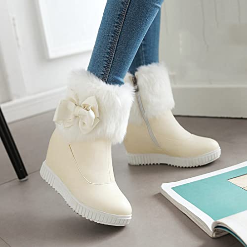 Voklin Women'S Round Toe Hidden Wedge Furry Dressy Ankle Boots Zipper Chunky High Heel Fur Lined Snow Booties thumb #8