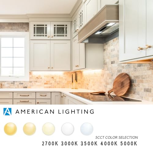 Image of American Lighting 18-Inch LED Courant Undercabinet Light with Two Receptacles, 5CCT Select, White Finish, 120V AC, 12W, 720 Lumens, CRI 90, 15 Amp, Ideal for Kitchen, Workspace, Retail Display, 2 Pack