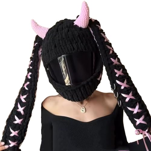 Cute Bunny Ears Helmet Cover, Funny Full Face Motorcycle Helmet Protective Cover for Adults Men and Women, for Fun Rides and Gifts, Fits Most Full Face Moped Helmet Rider(N)
