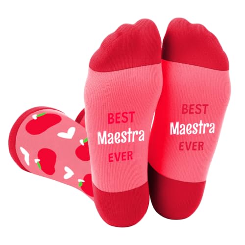 QONCV Spanish Teacher Gifts, Gifts for Spanish Teacher Maestra Socks for Men Women Appreciation 1st Day Back to School Thank You Christmas Birthday Valentines Halloween Easter Presents Ideas