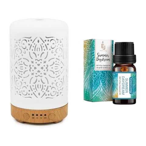 Earnest Living Essential Oil Diffuser Bundle Set-2 White Ceramic Diffuser 100 ml Timers Night Lights and Auto Off Function Home Office Humidifier Aromatherapy Diffusers for Essential Oils Cover