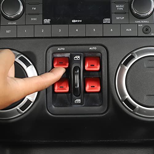 Hoolcar Center Control Car Window Switch Button Cover Trim Interior Accessories Compatible With 2012-2017 Jeep Wrangler Jk Jku, Aluminum Alloy, Red, 4Pcs #TOP6