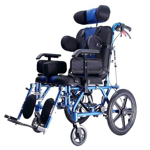 車いす 完全横たわっている車椅子アルミ合金交通用車椅子ハイバックリクライニング手動車椅子シートベルトとダイニングテーブル付き 車椅子