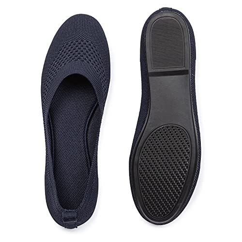 Women's Ballet Flats Slip On Knit Dress Shoes Pumps Shoes Round Toe Navy - Image 7