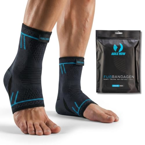 AGILE NOW® Sprunggelenkbandage 2er Set stabilisiert die Knöchel & schützt die Gelenke – Knöchelbandage für Damen & Herren – rutschfeste & atmungsaktive Fußbandage – passt in jeden Schuh (L | Blau)