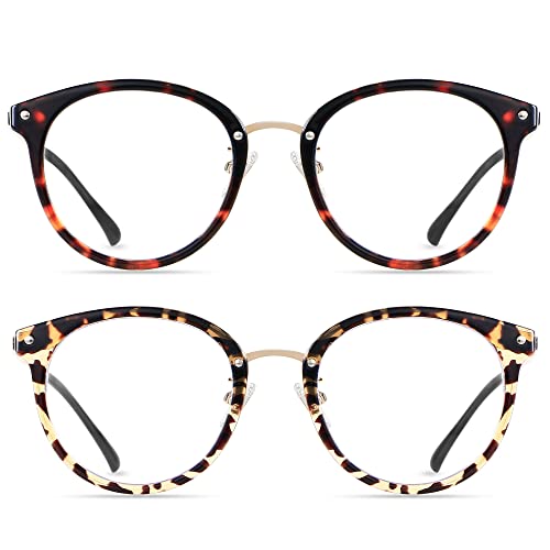 ANDWOOD Rund Groß Blaulichtfilter Brille für Damen ohne Sehstärke Anti-Blaulicht Gläser Blockieren Blaue Licht von PC TV und Handy Computerbrille ((2pack) Leopard+Tortoise | Anti-blue Light) Cover