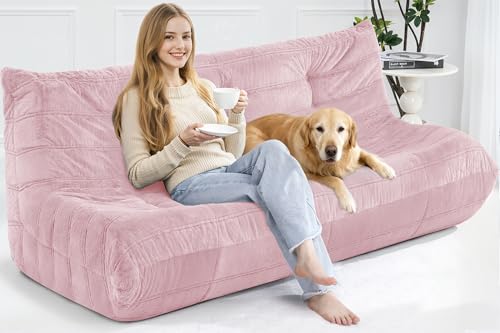 Image of Bean Bag 3-Seater Chair Big Sofa Beanbag Chair for Adults Fireside Chair Bean Bag Lounger with Memory Foam Filled for Home,Apartment or Gaming Venue(Pink Plush)