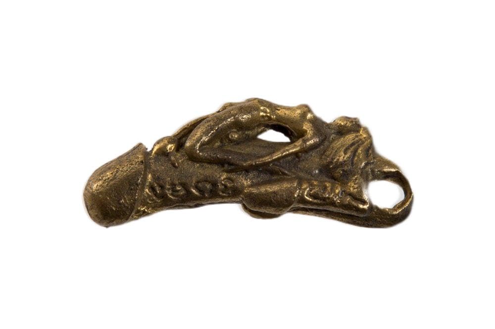 WitnyStore Tiny 1½" Brass Lady on Paladkik PaladKhik Lucky Charm Talisman Male Animistic Symbol of Fertility Engraved Inscription Traditional Thai Belief Amulet Collectible Figurine