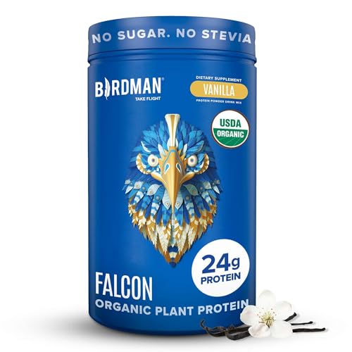 BIRDMAN Falcon Organic Vegan Protein Powder Vanilla 24g Protein Sugar Free Probiotics Low Carb Keto Friendly Dairy Free Lactose Free Non Whey Plant Based Pea Protein Powder - 18 Servings