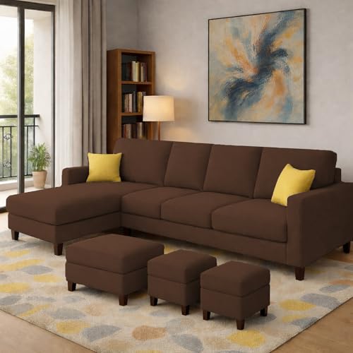 Image of Casaliving Rolando Seater L Shape Sofa Set for Living Room Left Side (Brown, 6 Seater with Ottomon - LHS)