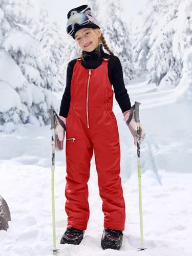 Image of Haloumoning Kids Snow Bibs Girls Ski Pants Waterproof Insulated Snowboard Overalls Snowsuit 5-14 Years