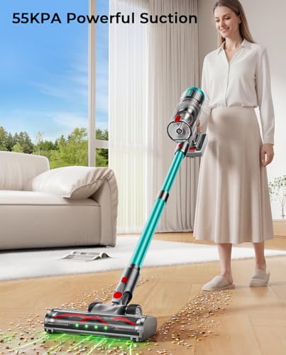 Image of Cordless Vacuum Cleaner, 80Mins 650W /55KPA Self-Standing Vacuum Cleaners for Home, Stick Vacuum with Anti-Tangle Brush, LED Screen, Rechargeable Vacuum for Floor /Carpet /Pet Hair