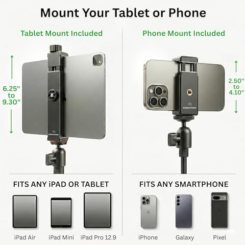 Image of 68 inch iPad Tripod Stand with Tablet Mount, Phone Mount and Bluetooth Remote