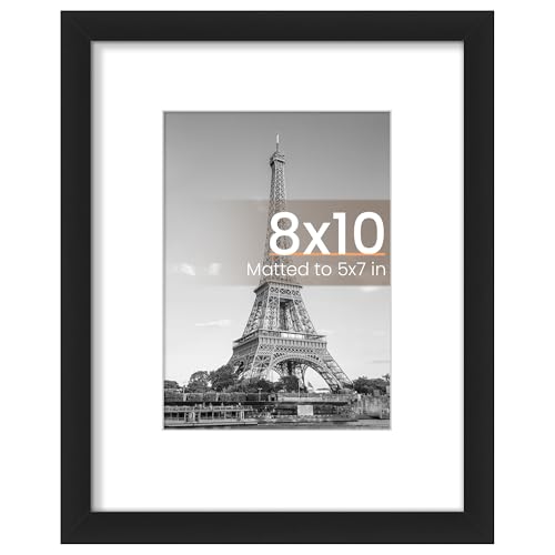 upsimples 8×10 Picture Frame, Display Pictures 5×7 with Mat or 8×10 Without Mat, Wall Hanging Photo Frame, Black, 1 Pack