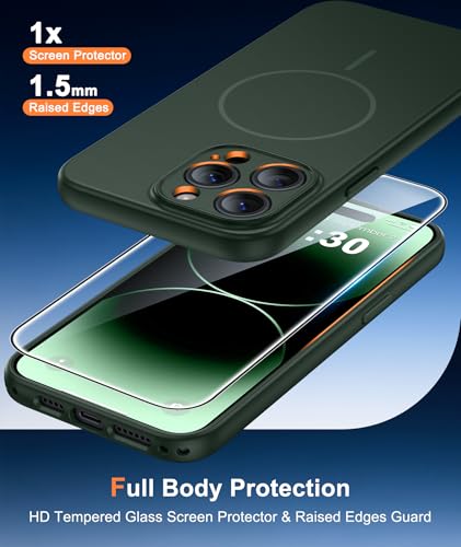 Image of FNTCASE for iPhone 14 Pro Max Case Green: [Compatible with Magsafe] Solid Matte 14 Pro Max Magnetic Phone Cover with [Full Camera Protection] [Screen Protector] Military Grade Shockproof Protective
