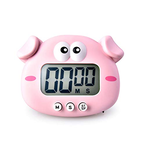 LVGADR Kitchen Timer Cute Cartoon Animal Countdown Timer Digital Cooking Timer with Magnetic LCD Large-Screen Visual Clock Hangable Alarm Clock with Stand，for Cooking Bake Sport GamePiggy