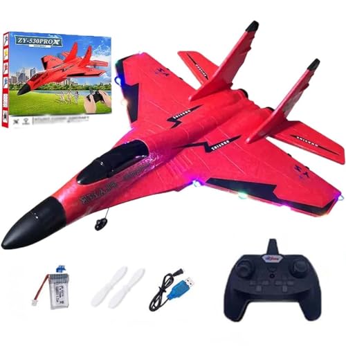 LUCKKY 2026 New Remote Control Airplane, Upgrade Gravity Glider Foam RC Fighter Plane Jet with Lights, Glider Airplane Model Toy for Kids (Red)