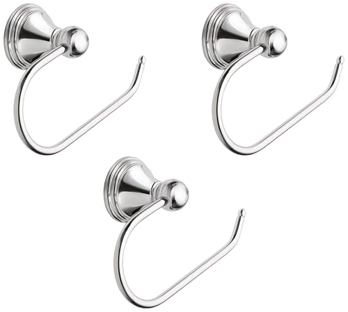 Image of Moen Preston Single Post Toilet Paper Holder, Wall Mounted with Hardware, European Open Arm Design, Chrome, DN8408CH 2-3 /8 x 6-1 /2 Inch (Pack of 3)