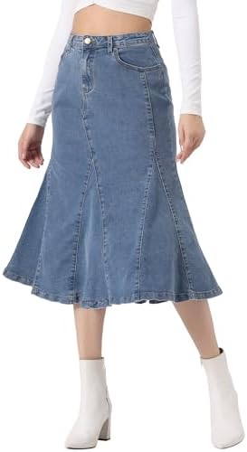 Allegra K Casual Denim Skirt for Women's High Waisted A-Line Flar...