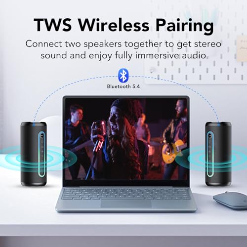 TIMU Portable Bluetooth Speaker Powerful 30W Wireless Speaker with 3 EQ Modes IPX7 Waterproof Bluetooth 5.4 TWS Pairing 30H Battery Life with 3 Modes RGB Lights for Outdoor/Party/Beach/Travel/Gifts