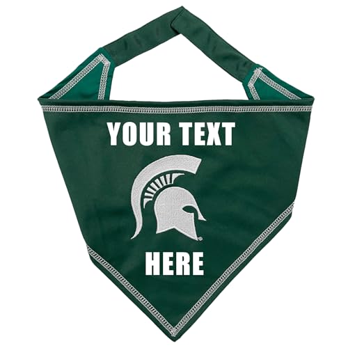 NCAA Michigan State Spartans Personalized Tie Bandana for Dogs & Cats, Size Large/X-Large. Custom Cat Dog Bandana Bib for Pets. Ultimate Game-Day & Party Customizable Scarf